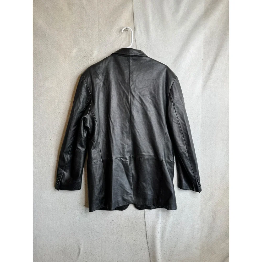 Alfani Positano Mens Black Genuine Leather 3 Button Blazer Jacket Size 40R